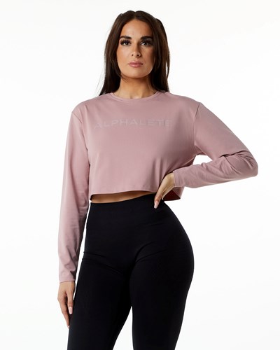 Alphalete Oversized Performance Long Sleeve Crop Mauve | PBMKEN925