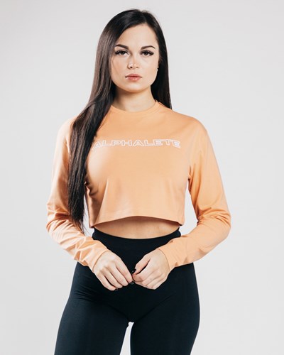 Alphalete Oversized Performance Long Sleeve Crop Naranjas | PJVSDY613
