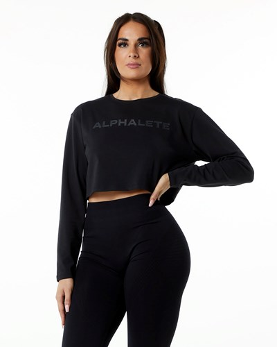 Alphalete Oversized Performance Long Sleeve Crop Blackout | TQZFAX521