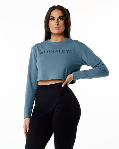 Alphalete Oversized Performance Long Sleeve Crop Azules | WBSXJG625
