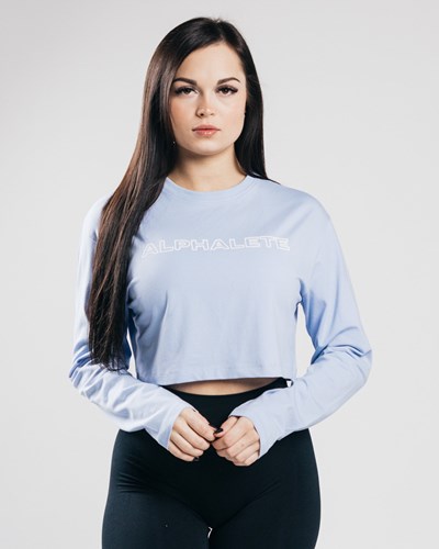 Alphalete Oversized Performance Long Sleeve Crop Azules | WHXQER819