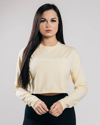 Alphalete Oversized Performance Long Sleeve Crop Sea Salt | WMAEVO597