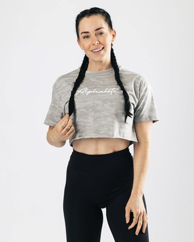 Alphalete Oversized Raw-Cut Corta Sleeve Crop Plateadas Camuflaje | UDTKJN702