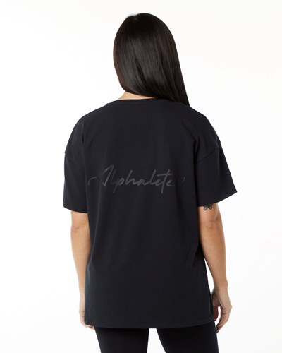 Alphalete Performance Corta Sleeve Negras | FIOJMD980