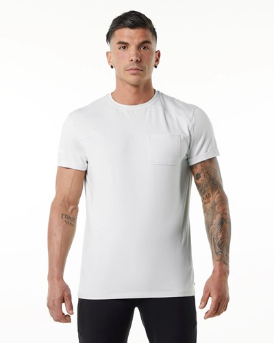 Alphalete Premium Corta Sleeve Pocket Tee Blancas | CKTQDX452