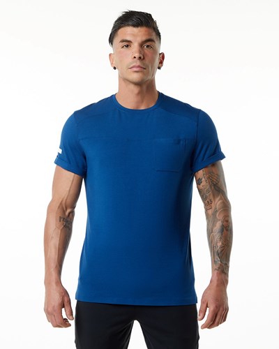 Alphalete Premium Corta Sleeve Pocket Tee Azules | RFEADX123