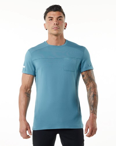 Alphalete Premium Corta Sleeve Pocket Tee Azules | XMEYFW586