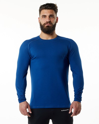 Alphalete Premium Epaulette Long Sleeve Tee Azules | VKNTIM715