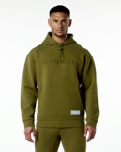 Alphalete Relaxed Interlock Knit Hoodie Moss | CYLGBN974