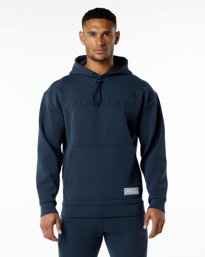 Alphalete Relaxed Interlock Knit Hoodie Azul Marino | PBRHLF956