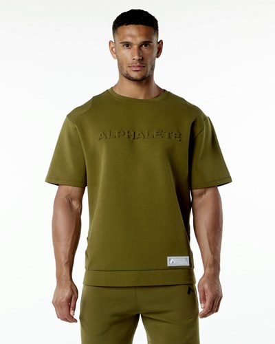 Alphalete Relaxed Interlock Knit Pullover Moss | BJLEOG421