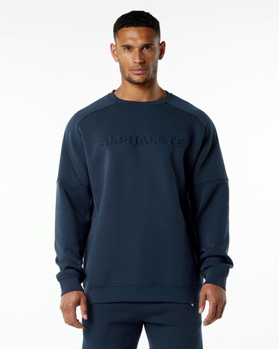 Alphalete Relaxed Interlock Knit Pullover Azul Marino | HLTWRE978
