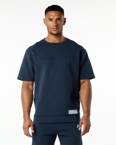 Alphalete Relaxed Interlock Knit Pullover Azul Marino | TUQJYB139