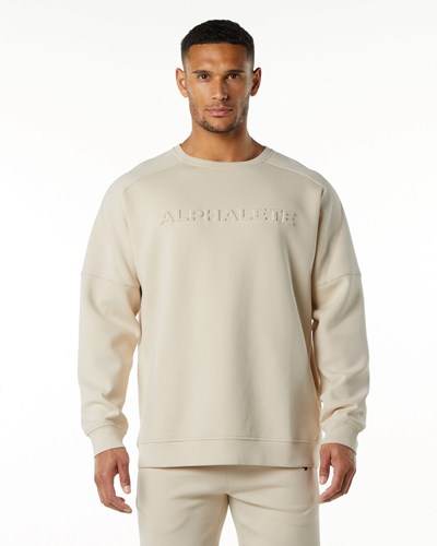 Alphalete Relaxed Interlock Knit Pullover Vanilla | XEWZAG182