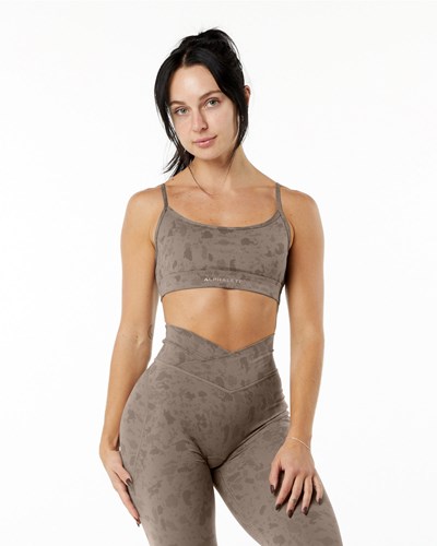 Alphalete Single Brushed Bra Pebble Print Mocha | EKQDWL786