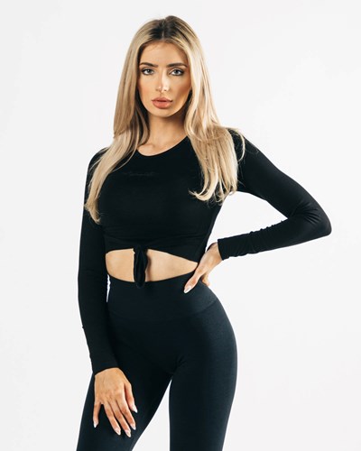 Alphalete Ultra-Stretch Long Sleeve Tie Top Blackout | MIXSHL583