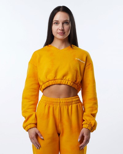 Alphalete Washed V-Neck Fleece Sueter Golden Sun | JVXAWI718