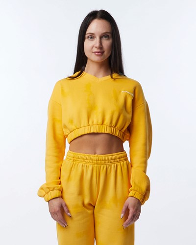 Alphalete Washed V-Neck Fleece Sueter Honey | RJTNLZ075
