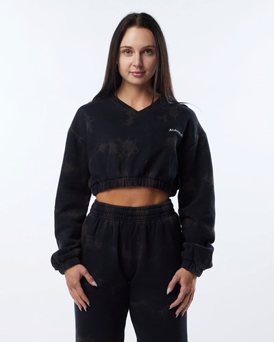 Alphalete Washed V-Neck Fleece Sueter Negras | ROFAQS783