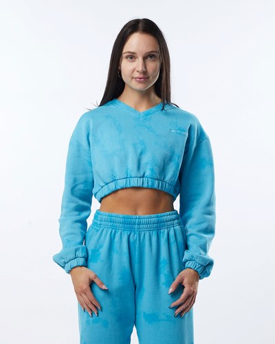 Alphalete Washed V-Neck Fleece Sueter Ocean | IQTXNY142