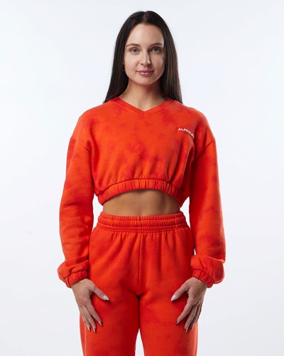 Alphalete Washed V-Neck Fleece Sueter Strawberry | AIPWFY461
