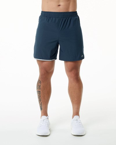 Alphalete Woven 4-Way Stretch 5" Corta Azul Marino | UNSYAZ386